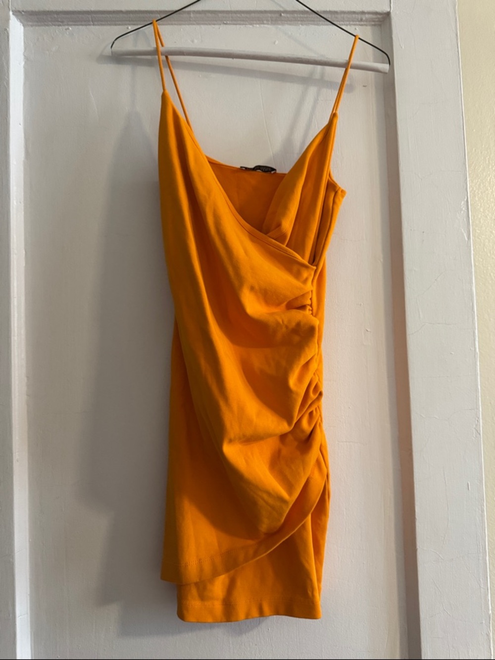 Zara Bright Orange Ruched Slip Mini Dress